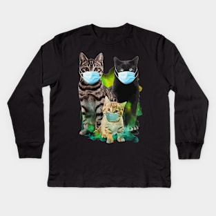 Three Cats Wearing Mask Quarantine Kids Long Sleeve T-Shirt